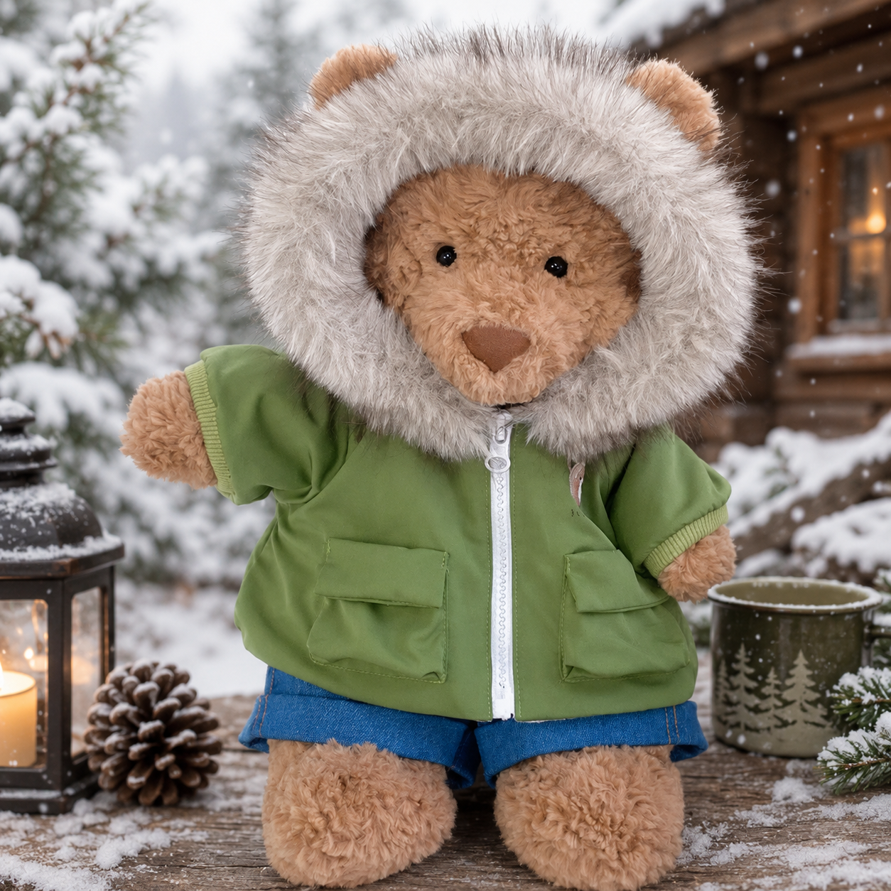 Bartholomew bear cute clothes outfits - Green Hooded Puffer Jacket