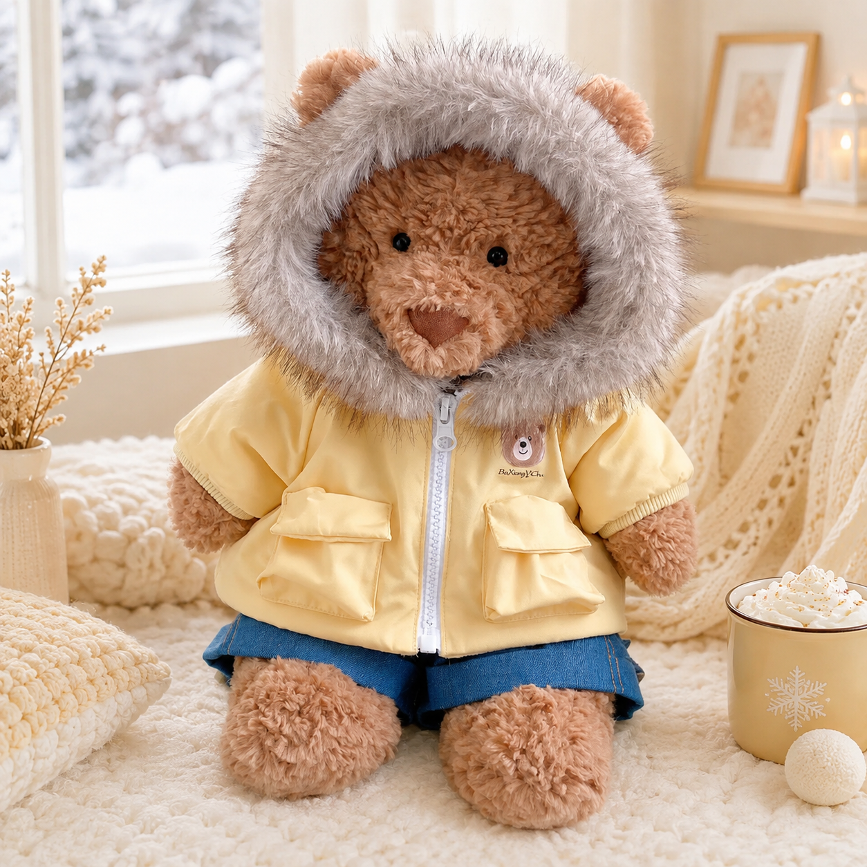 Bartholomew bear cute clothes outfits - Yellow Hooded Puffer Jacket