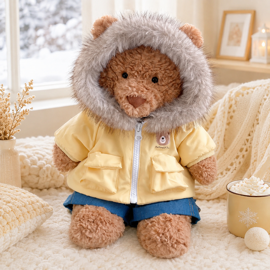 Bartholomew bear cute clothes outfits - Yellow Hooded Puffer Jacket