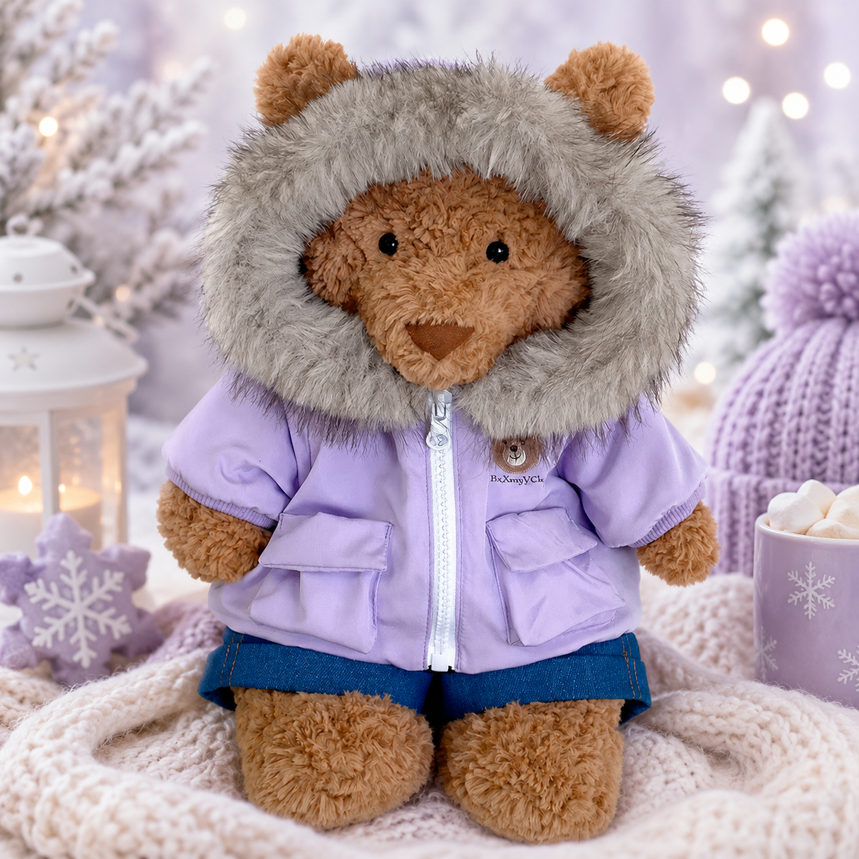 Bartholomew bear cute clothes outfits - Purple Hooded Puffer Jacket