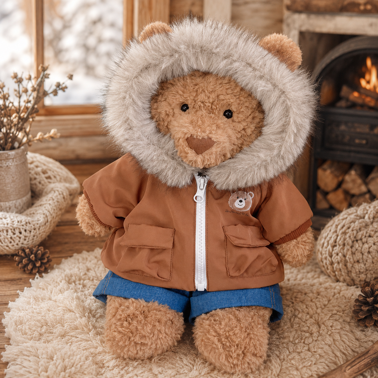 Bartholomew bear cute clothes outfits - Brown Hooded Puffer Jacket