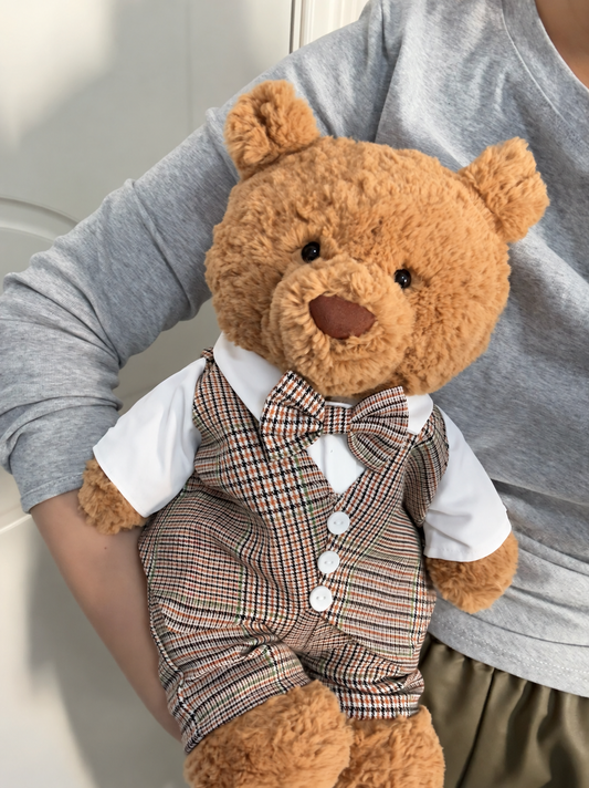 Brown British Style Faux Two-Piece Outfit for Bartholomew Bear Plush – 14-Inch Outfit