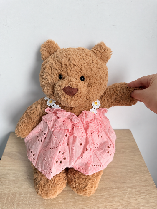 Pink Lace Jacquard Slip Dress for Bartholomew Bear Plush – 14-Inch Outfit