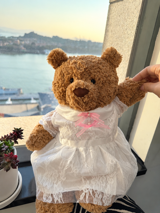 White Lace Dress for Bartholomew Bear Plush – 14-Inch Outfit