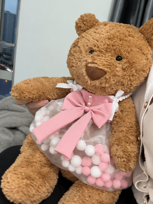 Pink & White Pom-Pom Dress for Bartholomew Bear Plush – 14-Inch Outfit