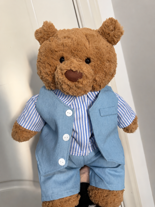 Light Blue Striped Vest 3-Piece Outfit Set for Bartholomew Bear Plush – 14-Inch Outfit