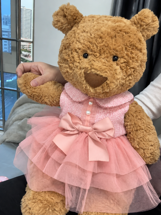 Pink Tweed Tulle Dress for Bartholomew Bear Plush – 14-Inch Outfit