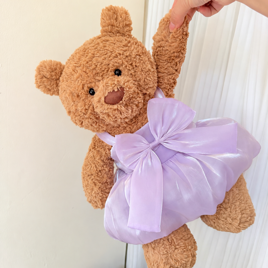 Lavender Bow Organza Dress for Bartholomew Bear Plush – 14-Inch Outfit