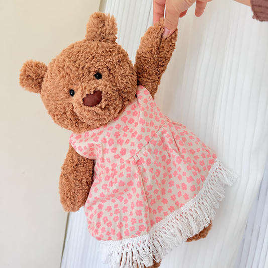 Pink Floral Fringe Dress for Bartholomew Bear Plush – 14-Inch Outfit