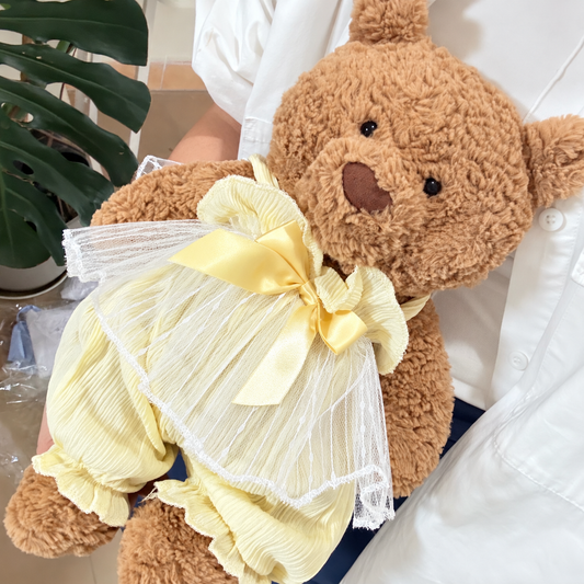 Yellow Bow Romper Dress for Bartholomew Bear Plush – 14-Inch Outfit