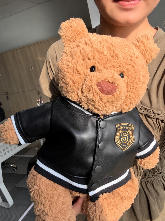 Black Varsity Jacket for Bartholomew Bear Plush – 14-Inch Outfit