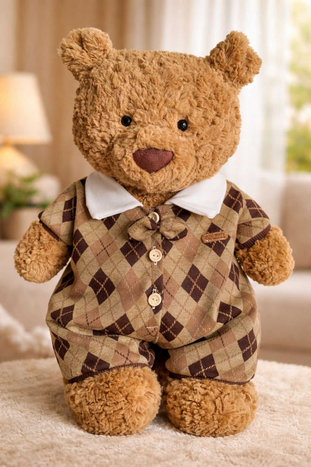 Bartholomew bear cute clothes outfits - Brown Argyle Knit Romper