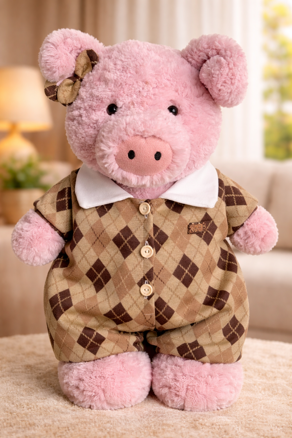 Bartholomew bear cute clothes outfits - Brown Argyle Knit Romper