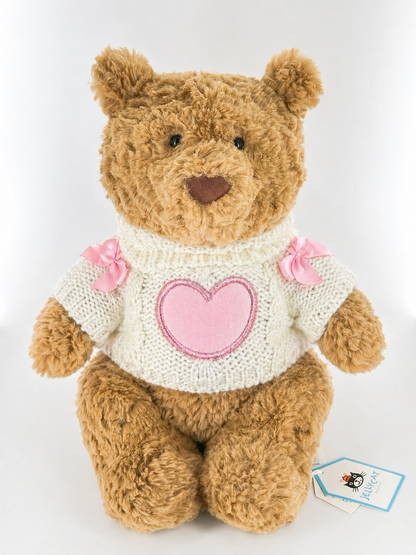 Medium Bartholomew bear clothes outfits - White Sweater with Pink Heart & Bow