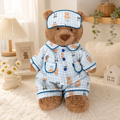 Bartholomew bear cute clothes outfits - Blue Plaid Bear Loungewear Set