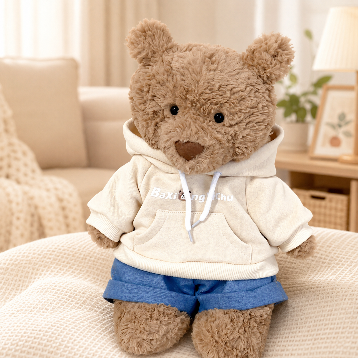 Bartholomew bear cute clothes outfits - Cream Sweatshirt & Denim Jeans Set