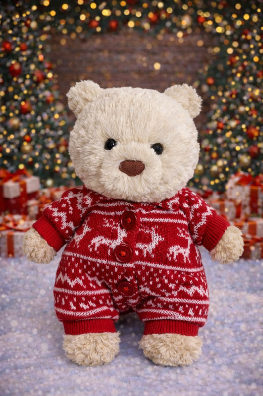 Niedliche Kleidung von Bartholomew Bear Junior – roter Weihnachtspyjama