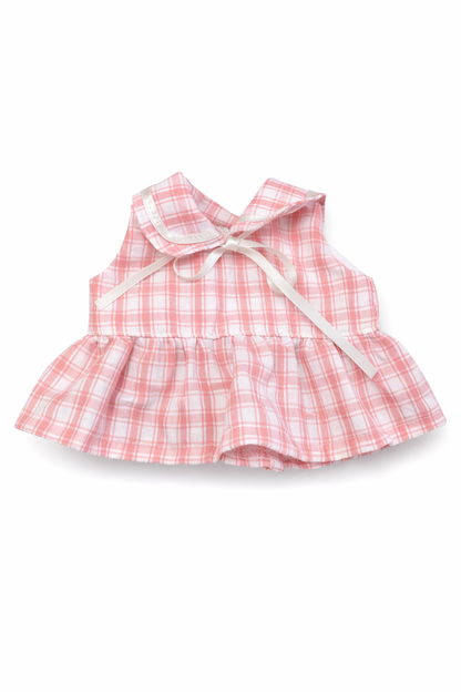 Niedliche, maßgeschneiderte Kleidung von Bartholomew Bear – blau/rosa kariertes Kleid – FX16/FX17 (Klein/Mittel/Groß/Riesig)