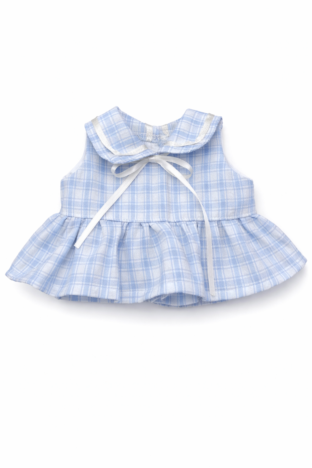 Niedliche, maßgeschneiderte Kleidung von Bartholomew Bear – blau/rosa kariertes Kleid – FX16/FX17 (Klein/Mittel/Groß/Riesig)