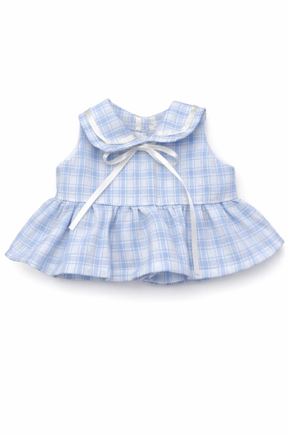 Niedliche, maßgeschneiderte Kleidung von Bartholomew Bear – blau/rosa kariertes Kleid – FX16/FX17 (Klein/Mittel/Groß/Riesig)