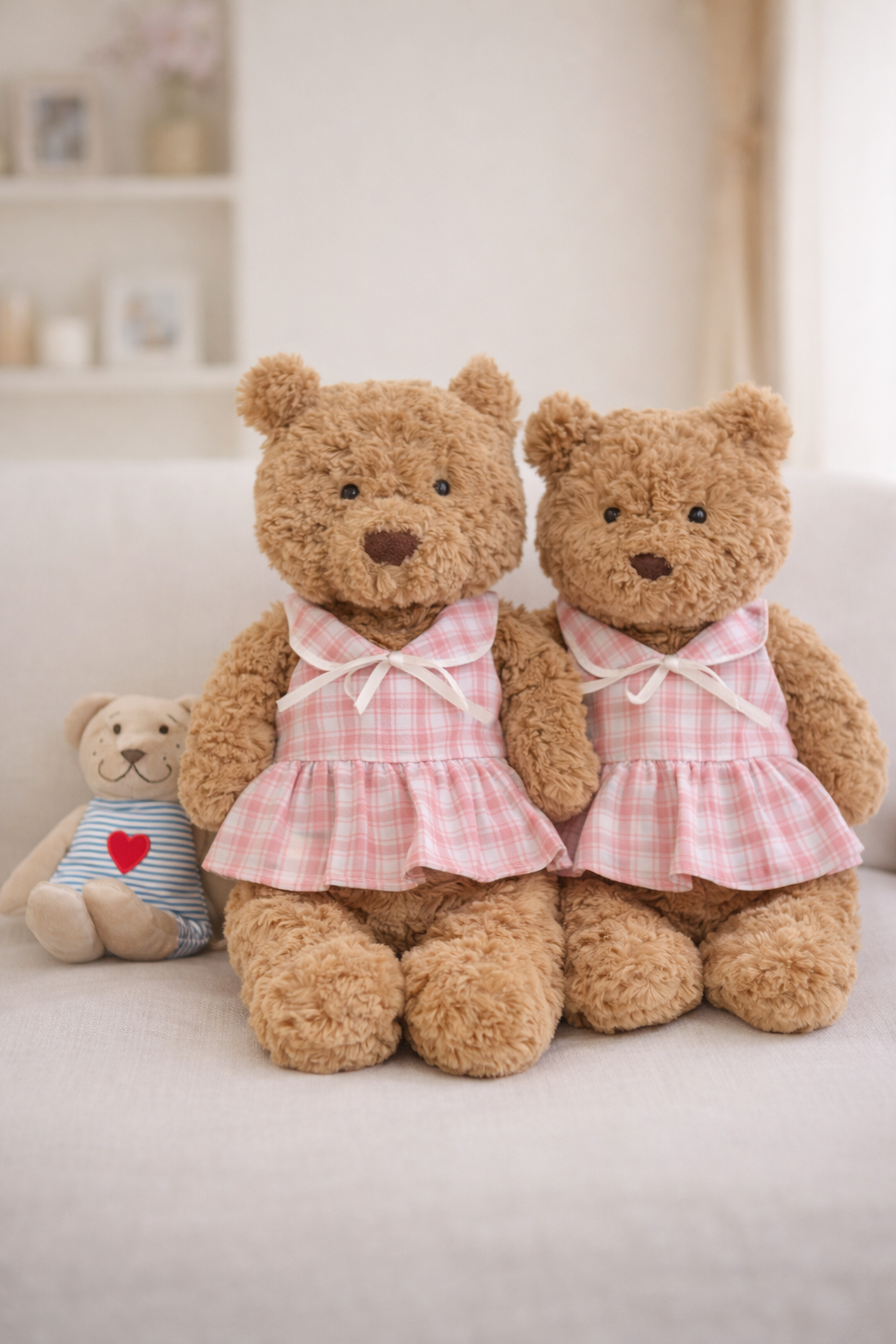 Niedliche, maßgeschneiderte Kleidung von Bartholomew Bear – blau/rosa kariertes Kleid – FX16/FX17 (Klein/Mittel/Groß/Riesig)