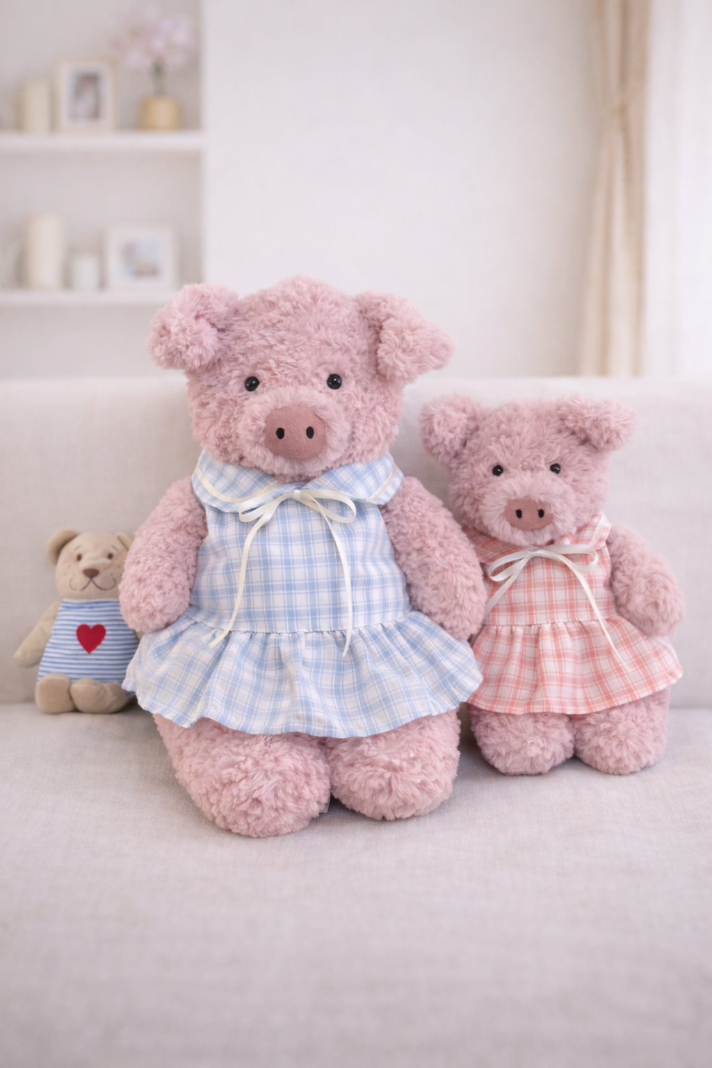 Niedliche, maßgeschneiderte Kleidung von Bartholomew Bear – blau/rosa kariertes Kleid – FX16/FX17 (Klein/Mittel/Groß/Riesig)