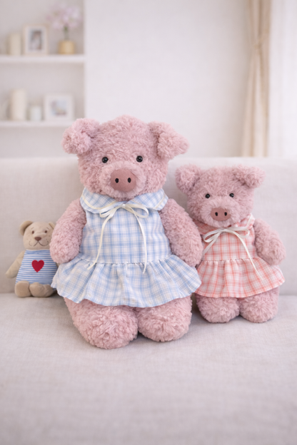 Niedliche, maßgeschneiderte Kleidung von Bartholomew Bear – blau/rosa kariertes Kleid – FX16/FX17 (Klein/Mittel/Groß/Riesig)