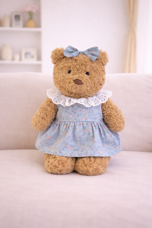 Bartholomew bear cute custom clothes outfits - Blue Floral Dress