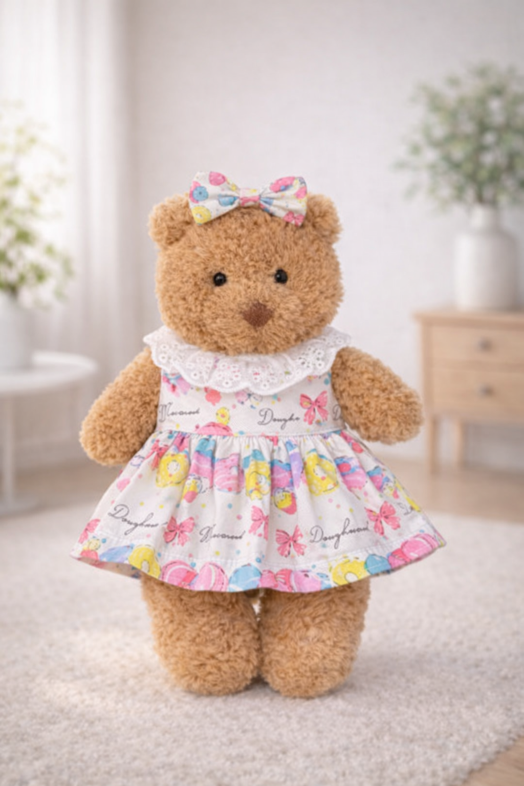 Niedliche, maßgeschneiderte Kleidung von Bartholomew Bär – buntes Donut-Kleid – FX22 (Klein/Mittel/Groß/Riesig)