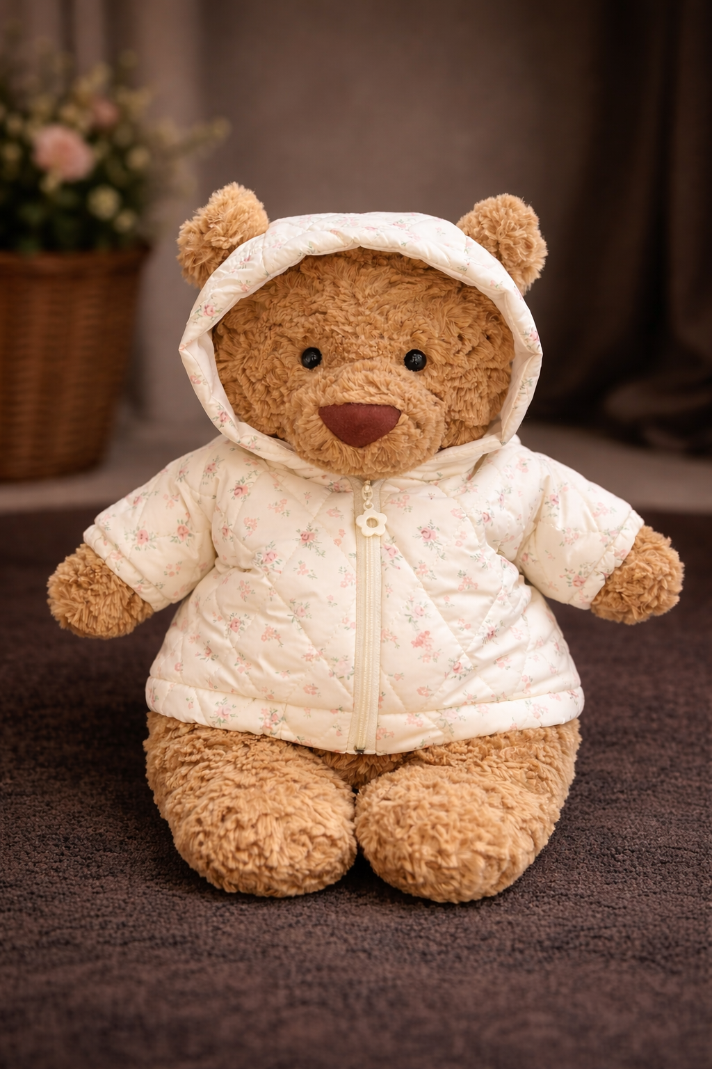 Bartholomew bear cute clothes outfits - Floral puffer jacket