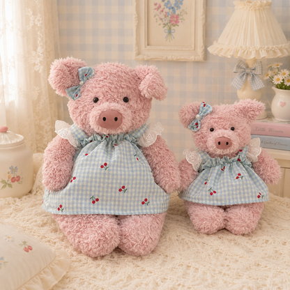 Bartholomew bear clothes outfits - Blue/Pink Plaid Cherry Pinafore Dress with Bow