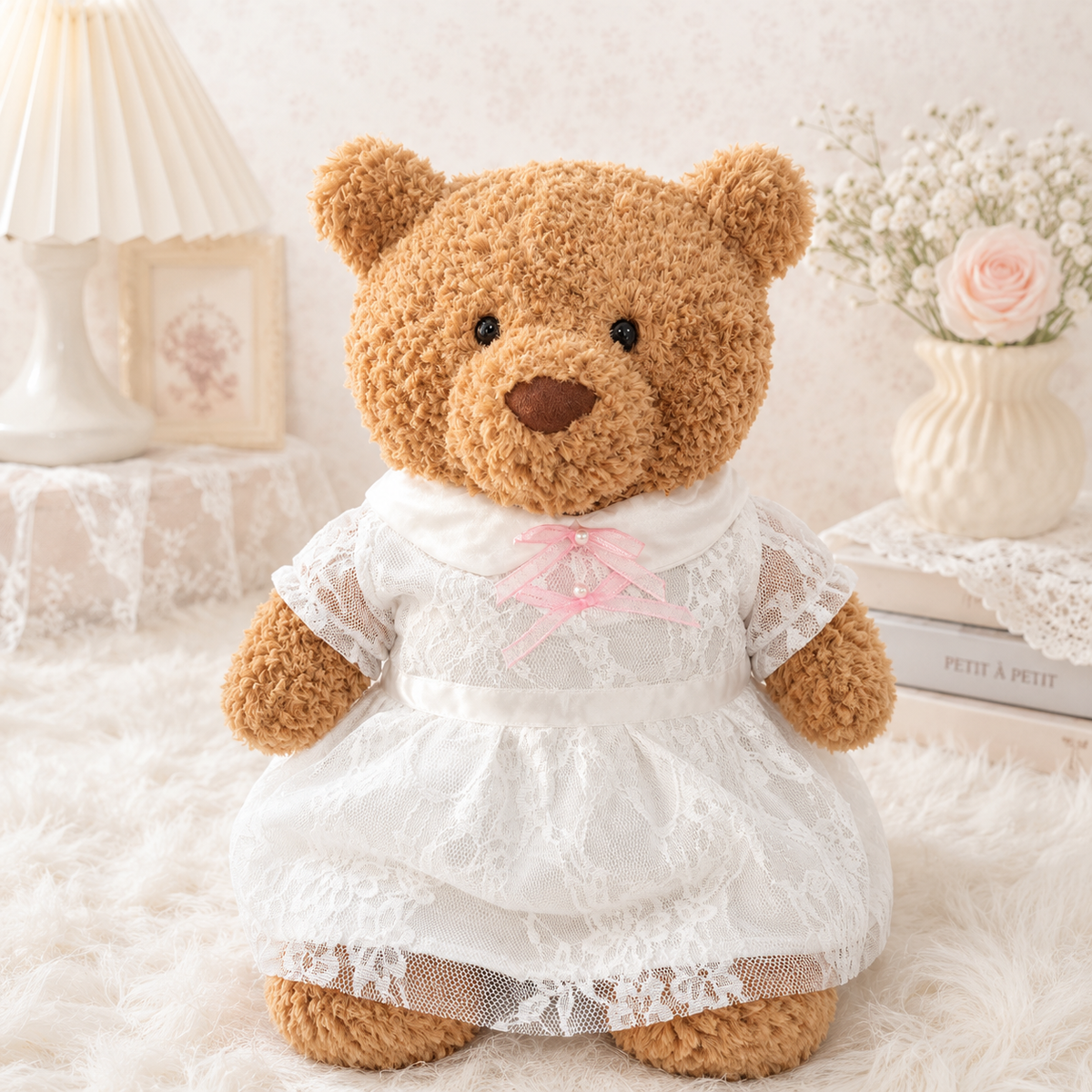 White Lace Dress for Bartholomew Bear Plush – 14-Inch Outfit