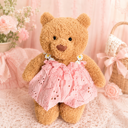 Pink Lace Jacquard Slip Dress for Bartholomew Bear Plush – 14-Inch Outfit