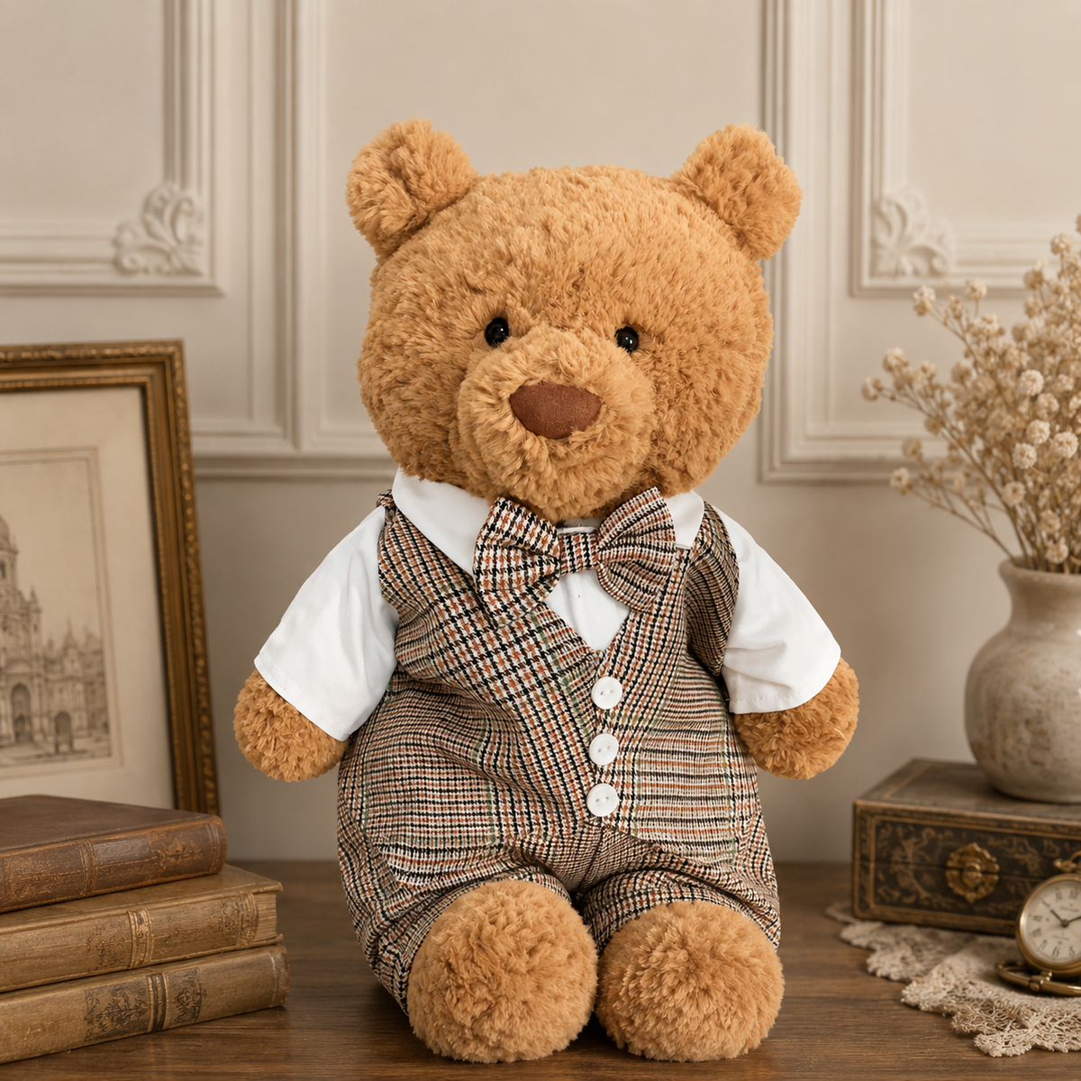 Brown British Style Faux Two-Piece Outfit for Bartholomew Bear Plush – 14-Inch Outfit