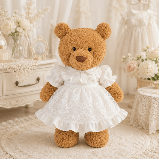 Large Bartholomew Bear & 16" Plush Clothes Outfit - White Peter Pan Collar Lace Puffy Dress