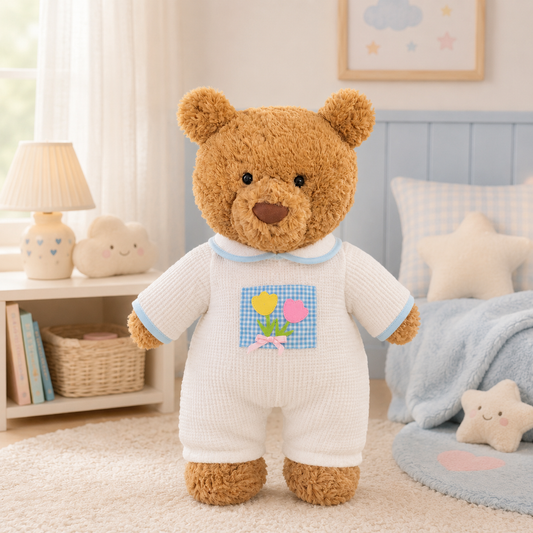 Large Bartholomew Bear & 16" Plush Clothes Outfit - White Pajama Romper