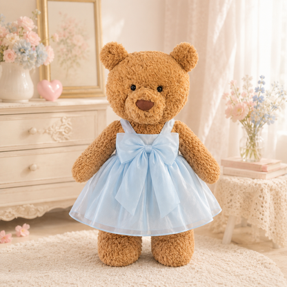 Light Blue Bow Organza Dress for Bartholomew Bear Plush – 14-Inch Outfit