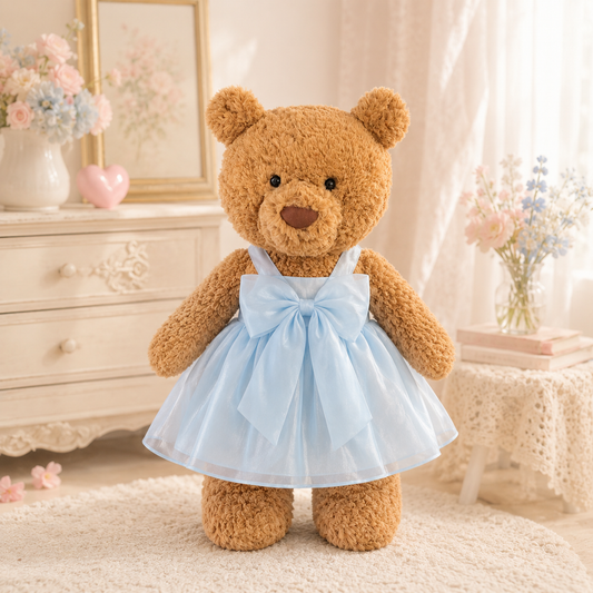 Large Bartholomew Bear & 16" Plush Clothes Outfit - Light Blue Bow Organza Dress