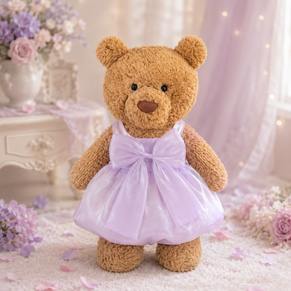 Lavender Bow Organza Dress for Bartholomew Bear Plush – 14-Inch Outfit