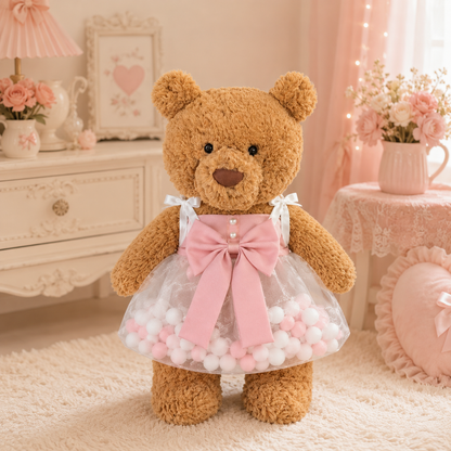 Pink & White Pom-Pom Dress for Bartholomew Bear Plush – 14-Inch Outfit