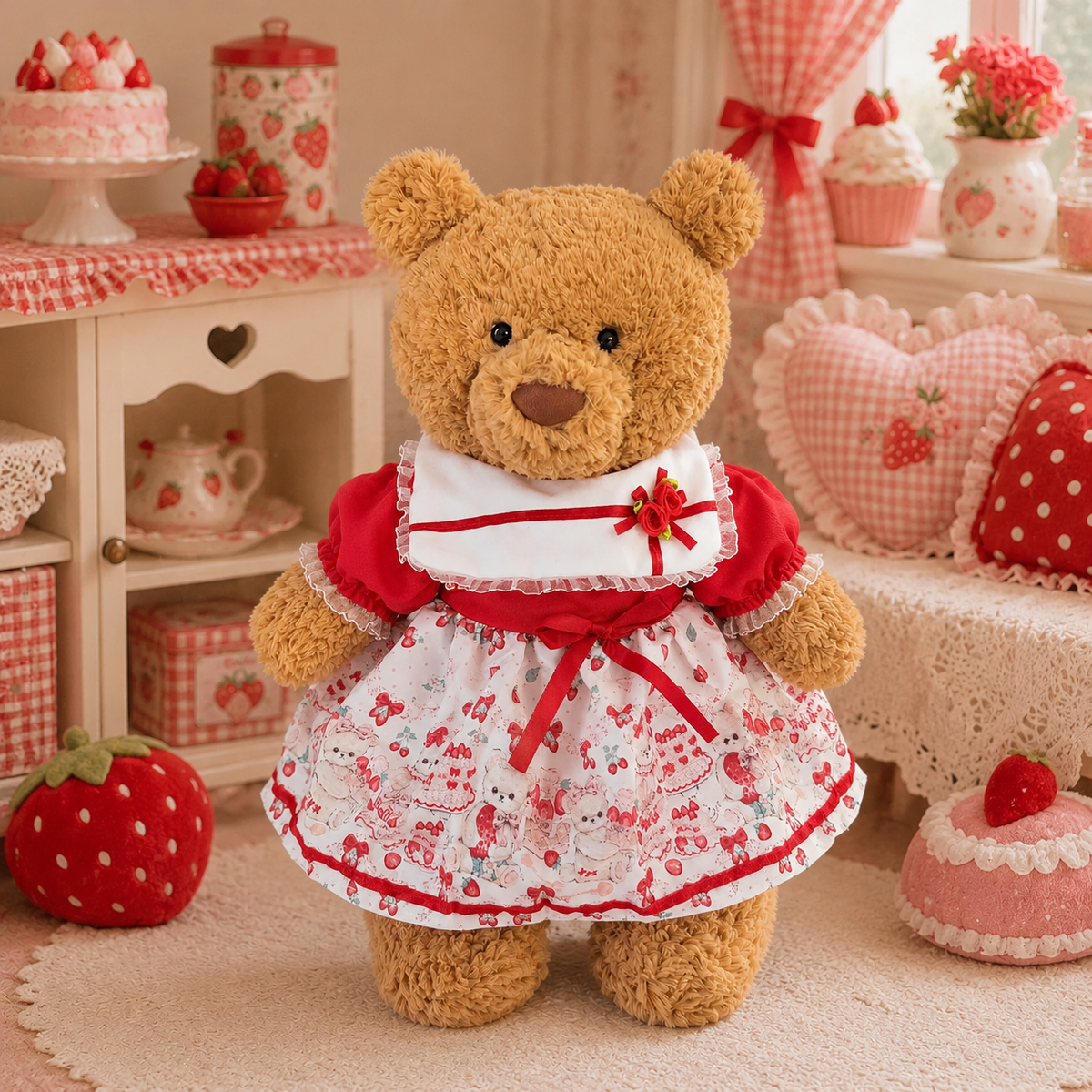 Bear Red Lolita Dress for Bartholomew Bear Plush – 14-Inch Outfit