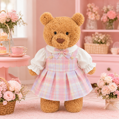 Pink Jk Pinafore Dress 2-Piece Outfit Set for Bartholomew Bear Plush – 14-Inch Outfit