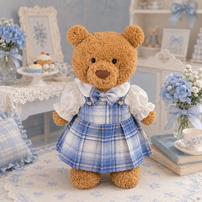 Blue Jk Pinafore Dress 2-Piece Outfit Set for Bartholomew Bear Plush – 14-Inch Outfit