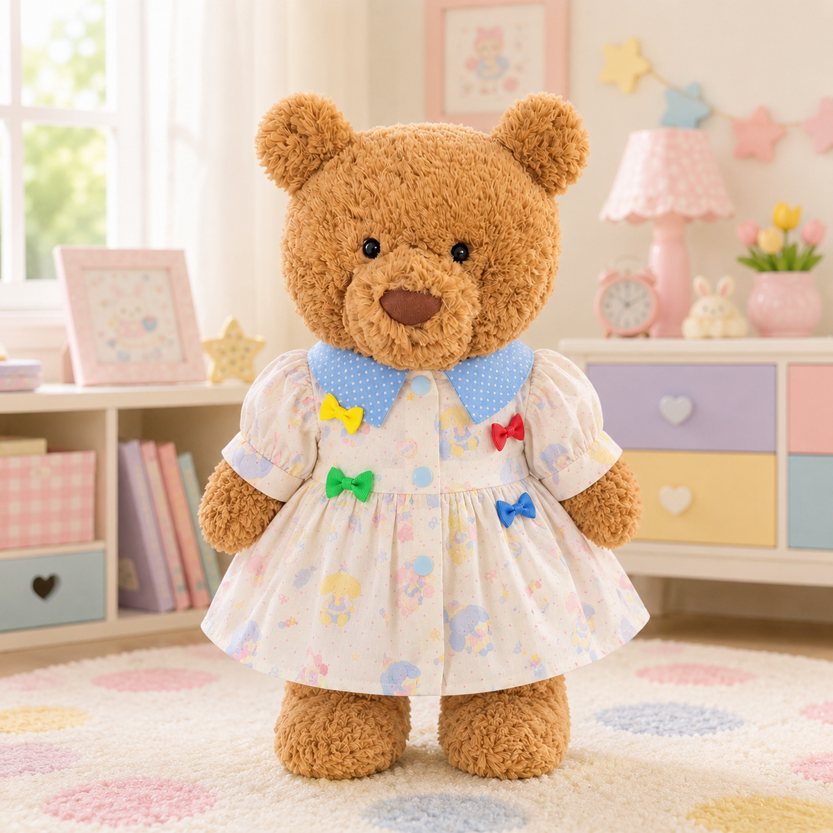 Rainbow Bow Princess Dress for Bartholomew Bear Plush – 14-Inch Outfit