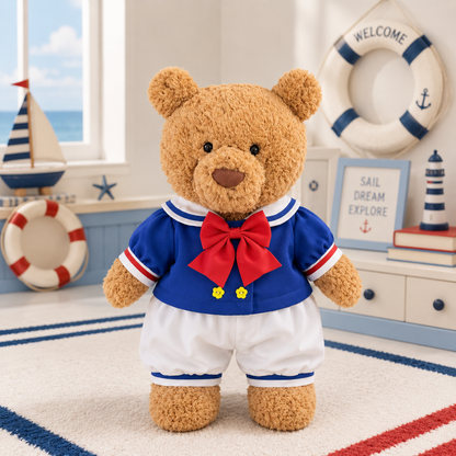 Blue Sailor Top & White Pants Outfit for Bartholomew Bear Plush – 14-Inch Outfit