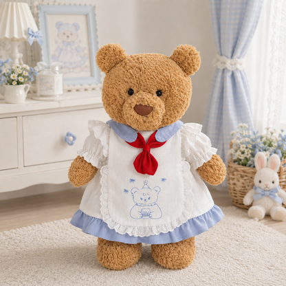Red Bow Pinafore Dress for Bartholomew Bear Plush – 14-Inch Outfit