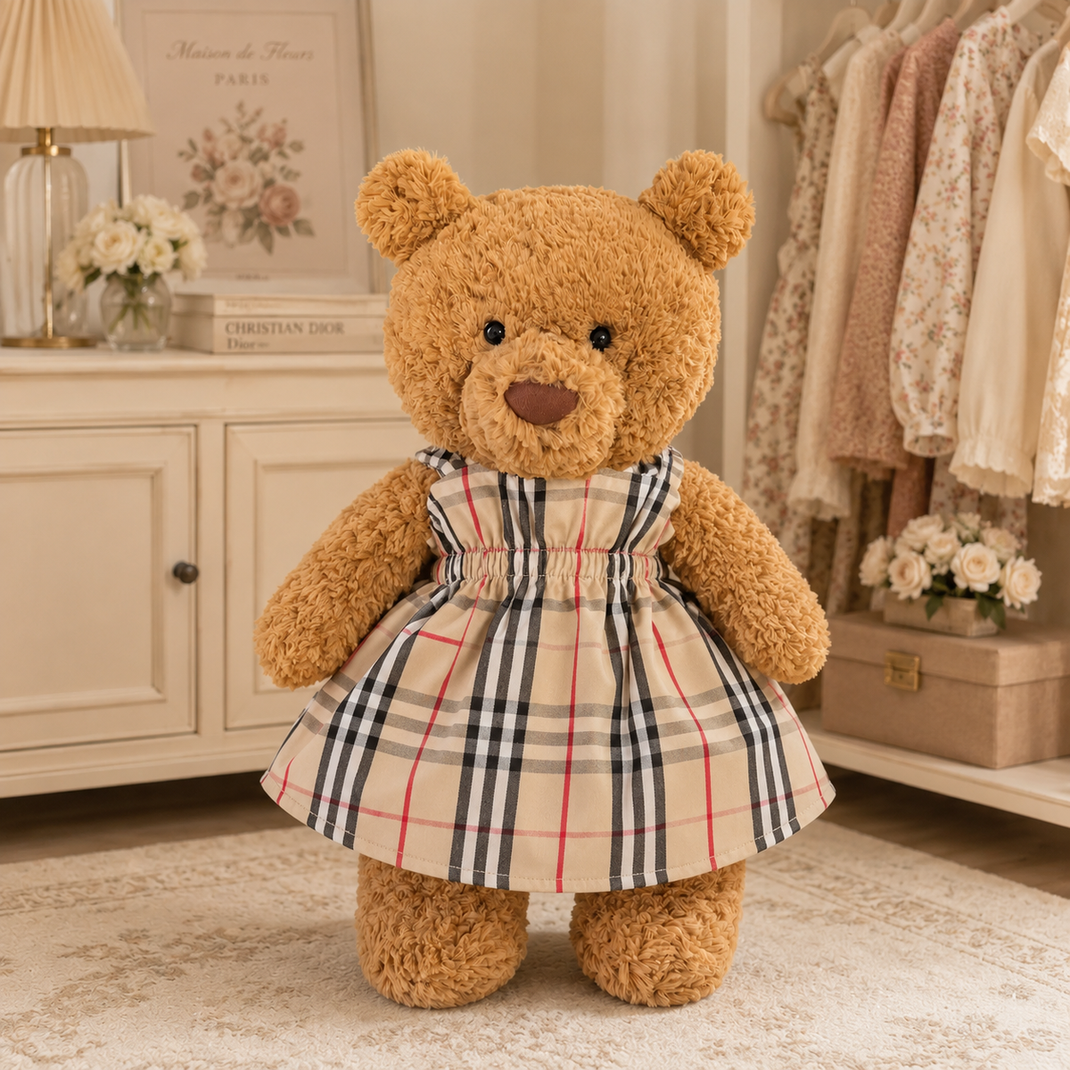 Yellow Plaid Dress for Bartholomew Bear Plush – 14-Inch Outfit