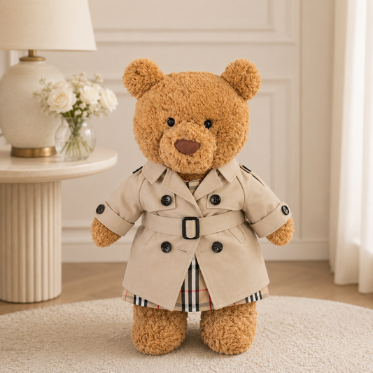 Large Bartholomew Bear & 16" Plush Clothes Outfit - Khaki Trench Coat