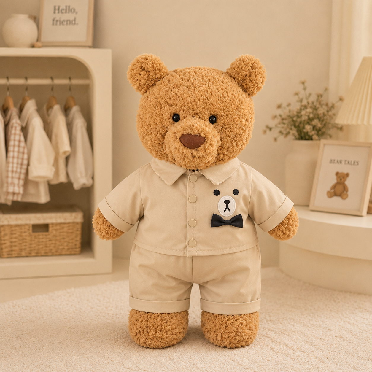 Large Bartholomew Bear & 16" Plush Clothes Outfit - Bear Khaki Outfit
