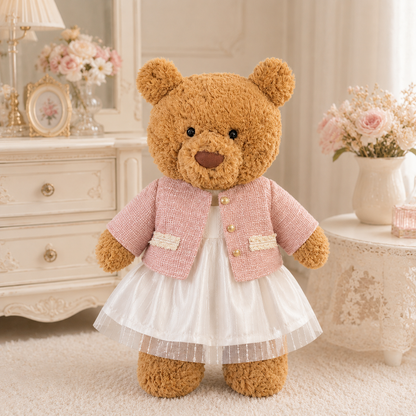 Pink Tweed & White Tulle Dress for Bartholomew Bear Plush – 14-Inch Outfit